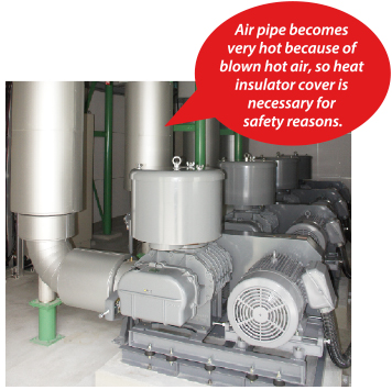 Air pipe becomes very hot because of blown hot air, so heat insulator cover is necessary for safety reasons.